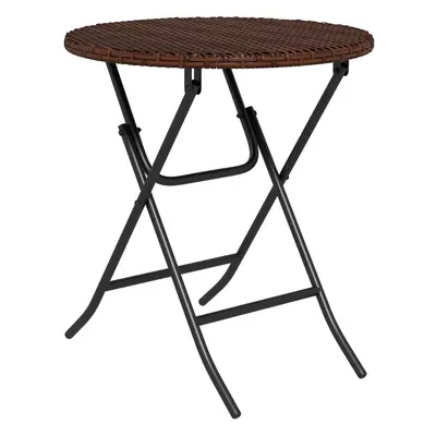 Outsunny Foldable Outdoor Coffee Table, Metal Frame Rattan Side Table, Brown