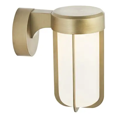 Brushed Gold Outdoor Wall Light & Frosted Glass Shade IP44 Rated 8W LED Module