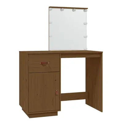 (Honey brown) vidaXL Solid Wood Pine Dressing Table with LED Home Vanity Desk Multi Colours