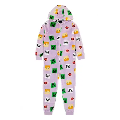 (7-8 Years, Pastel Purple) Minecraft Girls All-Over Print Sleepsuit