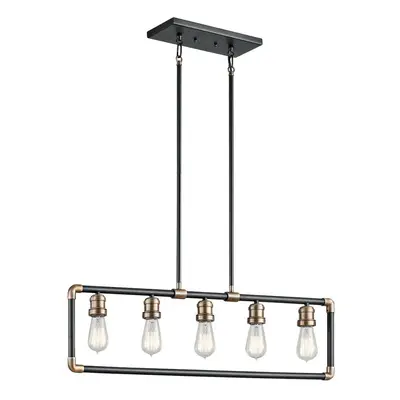 5 Bulb Chandelier LIght Black and Natural Brass LED E27 60W