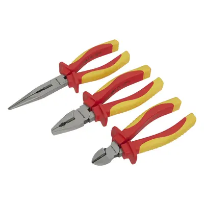 3 Piece Pliers Set - Hardened Cutting Edges - Soft Grip Handles - VDE Approved