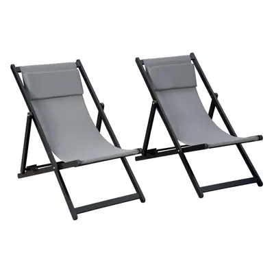 Outsunny 2Pcs Texteline Chaise Lounge Recliner Chair Adjust Lounger Patio Grey