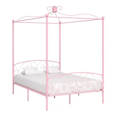 vidaXL Canopy Bed Frame Pink Metal 140x200cm Bedroom Double Beds Furniture