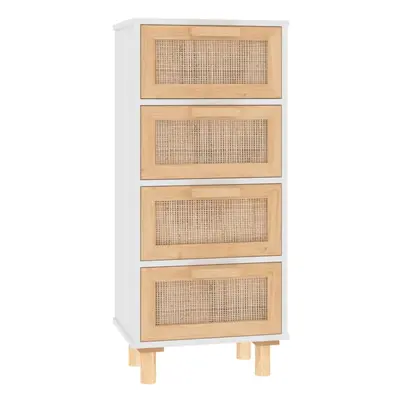 (white) vidaXL Sideboard Storage Cabinet Cupboard Solid Wood Pine and Natural Rattan