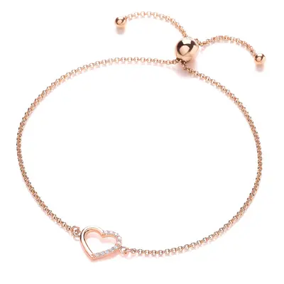 Jewelco London Ladies Rose Gold-Plated Sterling Silver Swarovski Zirconia Heart Adjustable Toggl