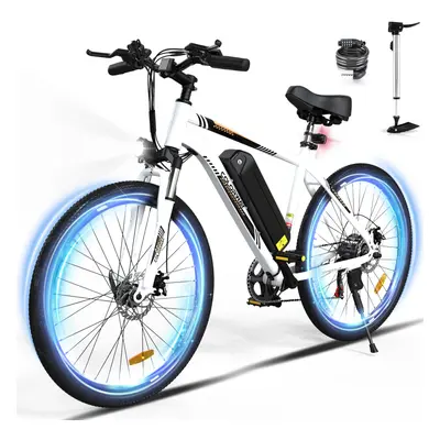 (White) COLORWAY Electric Bike for Adults, 26" Mountain Bike, Electric Bicycle Commute E-bike wi