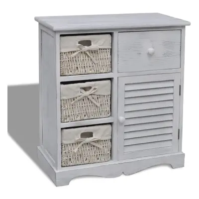 vidaXL Wooden Cabinet Left Weaving Baskets White Storage Organiser Sideboard