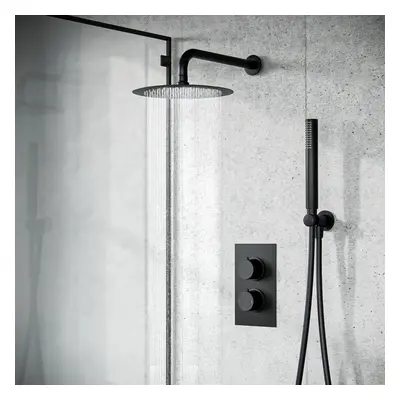 Voilet Dial Way Round Concealed Thermostatic Mixer Valve, Shower Head & Handset Matte Black