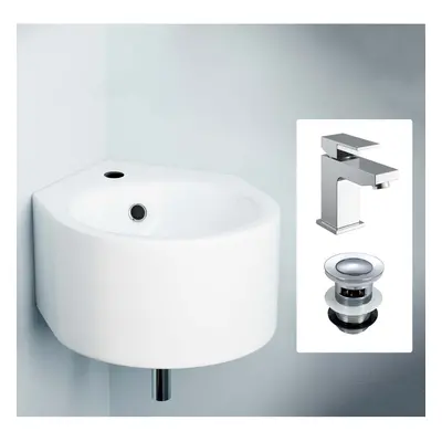 Corner Wall Hung Bathroom x 435mm Cloakroom Ceramic Basin, Raldo Bathroom Cloakroom Basin Mixer 