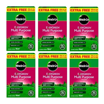 6x Evergreen Multi Purpose Grass Seed Miracle Gro Lawn Seed 16m2 480g