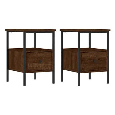 (brown oak) vidaXL Bedside Cabinets Nightstand Bedside Table pcs Black Engineered Wood