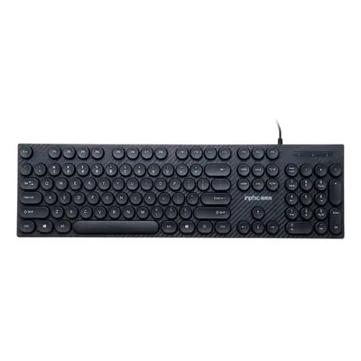 (Black) Keys Computer Keyboard USB Wired Punk Round Keycaps Mechanical Feeling Gaming Keyboard