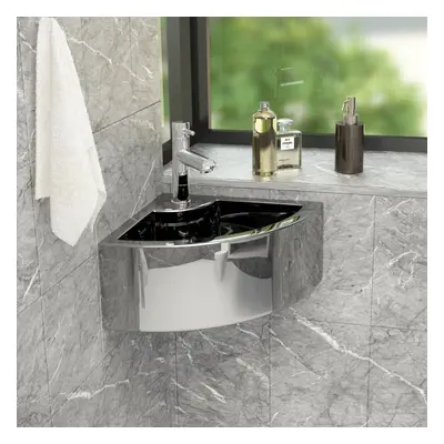 vidaXL Wash Basin with Overflow 45x32x12.5cm Ceramic Silver Bathroom Sink Unit