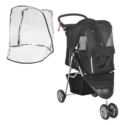 PawHut Pet Travel Stroller with Rain Cover, Wheels Foldable Cat Dog Pushchair