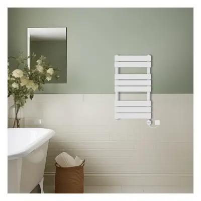 (White, 800x450mm) Prefilled Thermostatic Electric Flat Panel Heated Towel Rail Ladder Warmer Ra