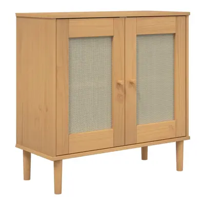 (brown) vidaXL Sideboard Cupboard Highboard SENJA Rattan Look White Solid Wood Pine