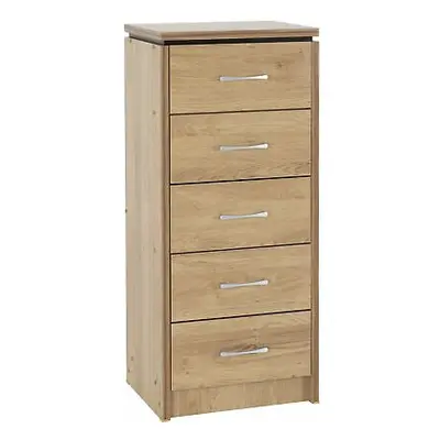 Charles Drawer Narrow Chest Oak Effect Veneer with Walnut Trim