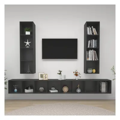 vidaXL 4x Wall Mounted TV Cabinets Grey Chipboard Hifi Stand Unit Living Room