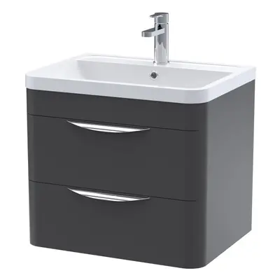 Wall Hung Drawer Vanity Unit with Ceramic Basin - 600mm - Soft Black