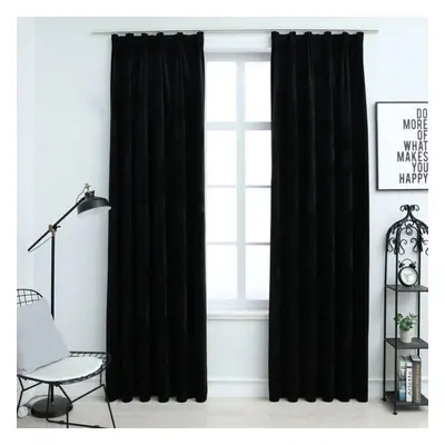 vidaXL 2x Blackout Curtains with Hooks Velvet Black 140x245cm Drapery Blinds