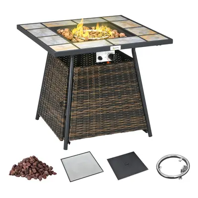 Outsunny Rattan Fire Pit Square Patio Heater w/ Fire Control Panel for Outdoor