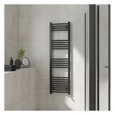 (Curved, 1400x400mm) Warmehaus Heated Towel Rail Black Bathroom Ladder Style Radiator Central He