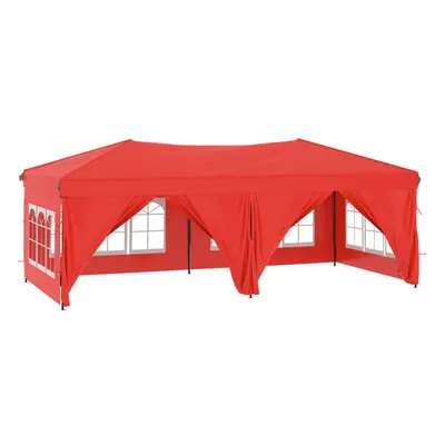 (Red) vidaXL Folding Party Tent with Sidewall Patio Camping Gazebo Pavilion Marquee