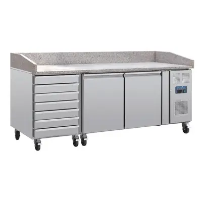 Polar U-Series Double Door Pizza Counter with Marble Top and Dough Drawers 290Ltr