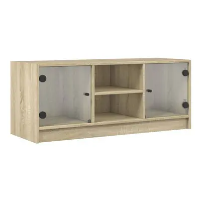 (sonoma oak) vidaXL TV Cabinet with Glass Doors TV Stand Entertainment Centre Smoked Oak