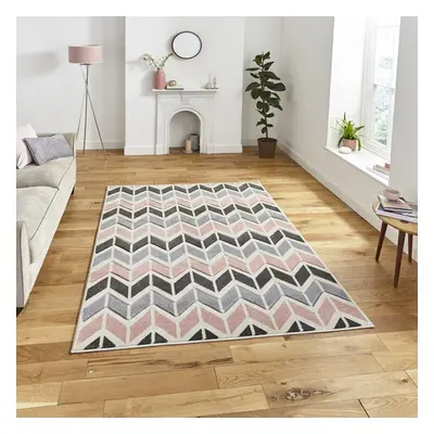 (120x170cm) Matrix Rugs MT24 in Grey Rose Striped Zig Zag Powerloomed Mats