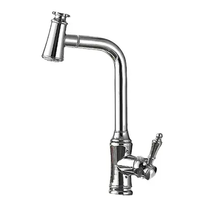 (Silver, 3/8) Kitchen Sink Faucet Pull-Out Sprayer Brass Hot Cold Water Mixer Tap Two Mode Swive