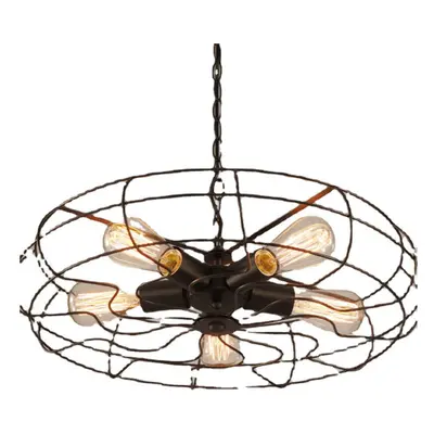 (Antique Bronze) Industrial Wind Guest Dining Cafe Chandelier American Retro Wrought Iron Fan Ce