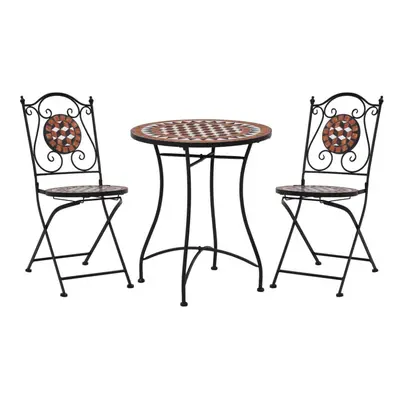 vidaXL 3x Mosaic Bistro Set Ceramic Tile Terracotta Patio Outdoor Pub Table