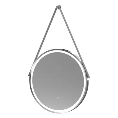 Round LED Illuminated Touch Sensor Framed Mirror with Demister & Strap, 600mm - Chrome/Grey