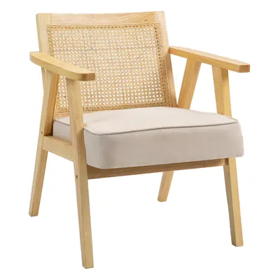 HOMCOM Rattan Armchair with Wood Frame Seat Cushion for Living Room Bedroom