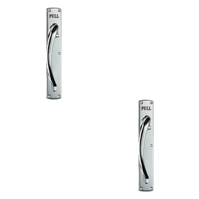 2x Curved Left Handed Door Pull Handle Engraved with 'Pull' Polished Chrome