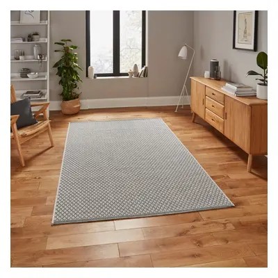 (160x230cm) Stitch Indoor Outdoor Rug in Ivory Black Durable Weatherproof Mats