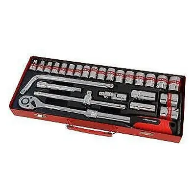 26Pc 1/2" dr Socket Set, Metal Case, Extendable Ratchet (Genuine Neilsen CT1339)