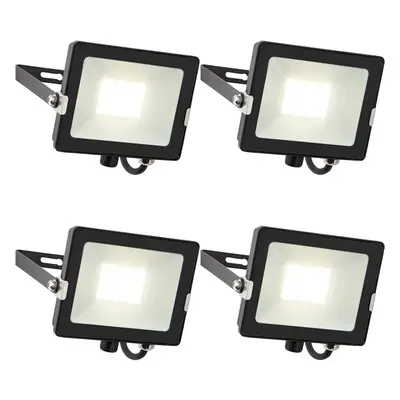 4 PACK Outdoor Waterproof LED Floodlight - 30W Cool White LED - Matt Black