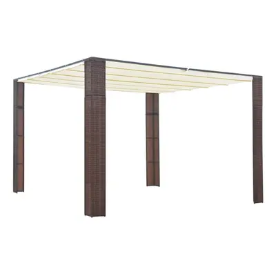 Garden Furniture Set Gazebo with Roof Poly Rattan 300x300x200 cm Brown and Cream