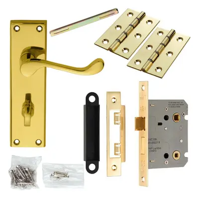 Door Handle & Bathroom Lock Pack Brass Victorian Scroll Lever Backplate