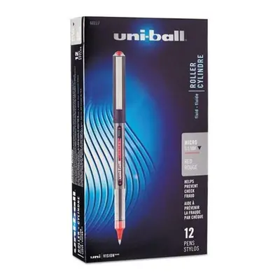 Uni-Ball UBC60117 0.5 mm Micro Red Ink, Gray & Red Barrel VISION Stick Roller Ball Pen - Dozen