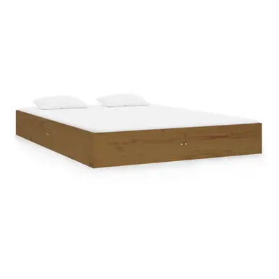 vidaXL Bed Frame Bed Base Wooden Bed Honey Brown Solid Wood 135x190 cm Double