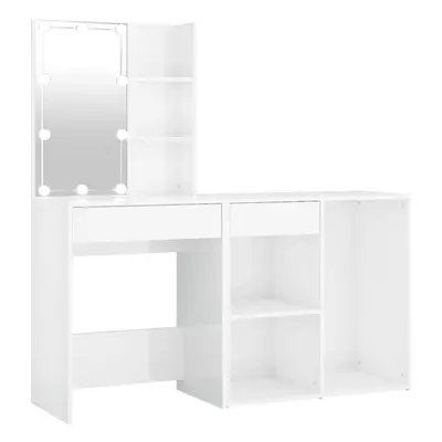 vidaXL LED Dressing Table with Cabinet High Gloss White Engineered Wood LED