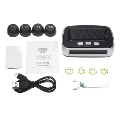 (V2) Car TPMS Tire Pressure Digital Solar Energy Monitoring System Auto Security with Internal S