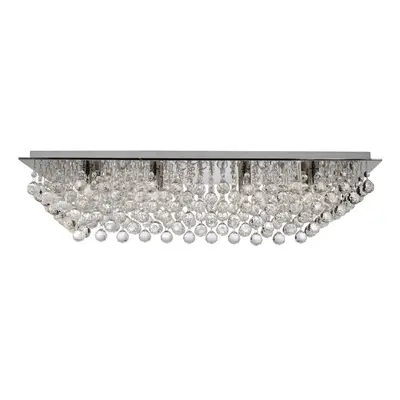 8 Light Chrome Rectangle Flush With Crystal Balls