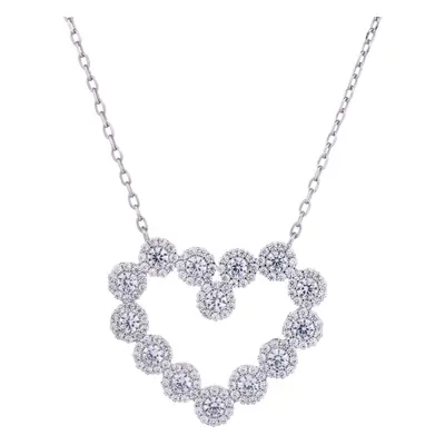 Jewelco London Rhodium Sterling Silver Cubic Zirconia Love Heart Halo Cluster Pendant Necklace 2