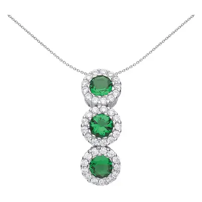 Jewelco London Ladies Sterling Silver Emerald-Green Cubic Zirconia Trilogy Halo Cluster Pendant 