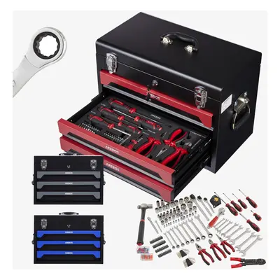 AREBOS pcs Tool Kit with Metal Tool Box DIY Hand Tools Red/Black